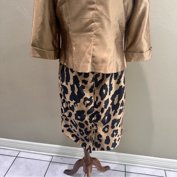 Gold Blazer with Leopard Print Dress Dana Kay Evenings Party Wedding Guest Suit - Picture 9 of 12